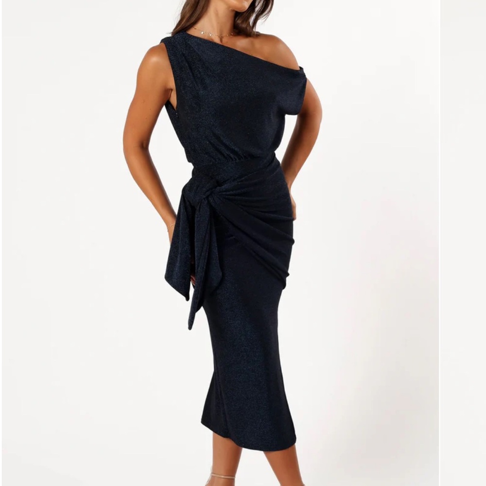 navy petal and pup One Shoulder Dress